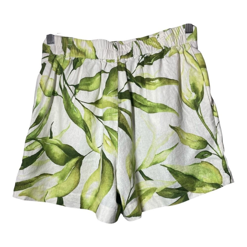 Joie Linen Blend Shorts Tropical Leaf Travel Resort Wear Size Small White Green